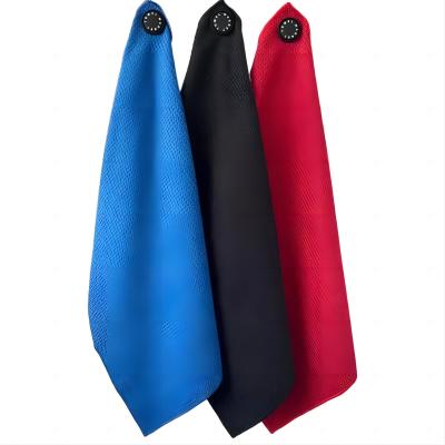 China 40*60CM Quick Dry Tri-fold Golf Sports Towel Golf Towels Microfiber Waffle Plain Golf Towel With Hook for sale