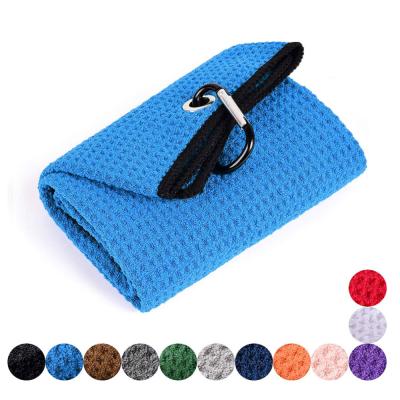 China Custom Logo Microfiber Recycled Polyester Waffle Golf Towel For Gym for sale