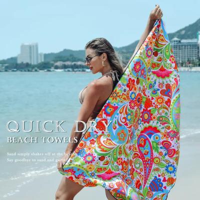 China Fabrica de verano de moda grande logotipo de secado rápido toalla de playa personalizada impresión toalla libre de arena de microfibra en venta