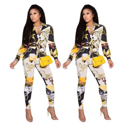 China QUICK DRY Autumn 2021 Women Clothes Digital Printing Women Shirts Pants Sets Two Piece Outfits Autumn Sets for sale