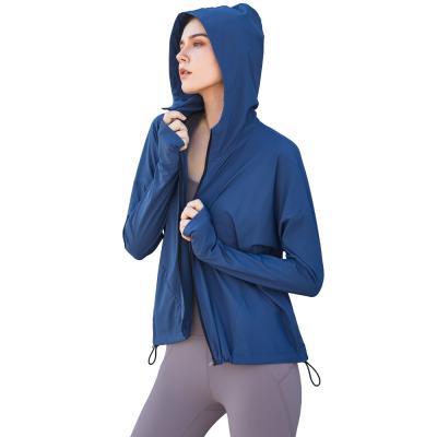 China Autumn Lulu Fitness Suit Women's Casual Loose Running Sports Jacket Breathable Hooded Fitness Suit Custom Zipper Lock for sale