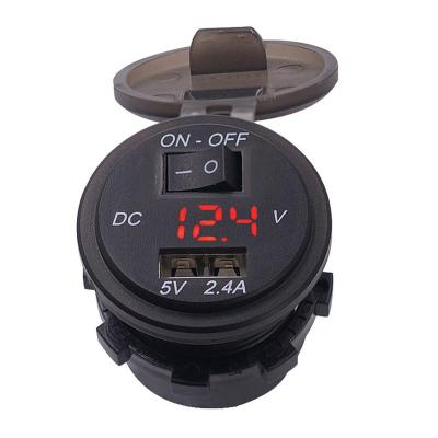 China Mobile Phone For Car Motorcycle ATV Mobile Phone Charger Socket Digital Display Voltmeter USB Charger Socket With ON-OFF Switch for sale