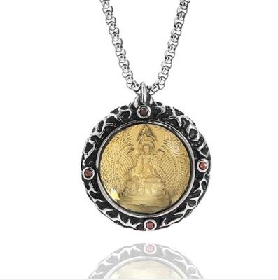 China CLASSIC Thai Buddhist Titanium Sales Coupon 2021 Round 18K Gold God Steel Pendant 058 for sale