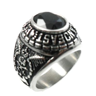 China Wholesale Black Custom Military Student Casual/Sporty Gothic Men Ring Gemstone Jewelry Stainless Steel for sale