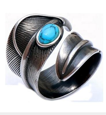 China Fashion Trendy Retro Trend Titanium Steel Natural Stone Turquoise Men And Women Open Ring GSR -058 for sale