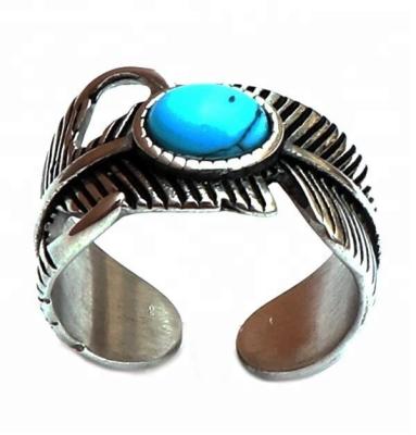 China High Quality Cute Silver Color Stainless Steel Ring Turquoise Jewelry GSR -057 for sale