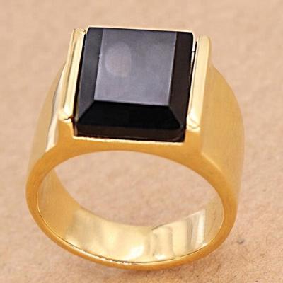 China FASHIONABLE High Grade Titanium Steel Onyx Jewelry High Grade Stone Ring Designs For Men Gold Plated GSR -049 for sale