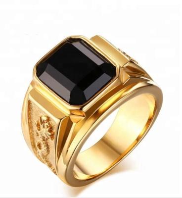 China TRENDY Men's Vintage Style Fashion Ring Stainless Steel Vacuum Plating Black Gold Agate Stone Ring GSR -050 for sale