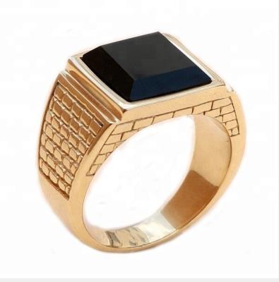 China CLASSIC High Quality Titanium Steel 24K Gold Black Square Stone Ring Designs For Men GSR -054 for sale