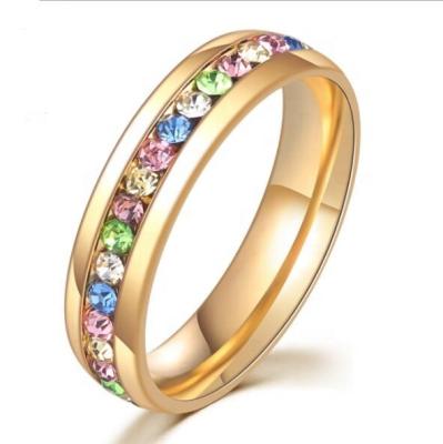 China Cute Channel Setting Colorful Jewelry Girl Gift Zircon Stainless Steel Women Band Ring DWR 021 for sale