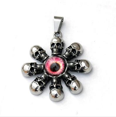 China New Design Punk Jewelry Stainless Steel Eight Skulls Eye Pendant With Eye DSP 212 for sale