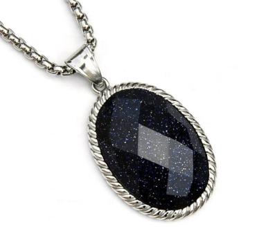 China Warm Welcome CLASSIC Jewelry Large Stone Blue Stainless Steel Chain Necklace DSWP-006 for sale