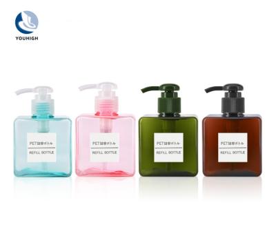 China Blue Pink 250ml Amber Green Cosmetic Empty Refillable PETG Plastic Hand Wash Hotel Shampoo Liquid Bottles for sale