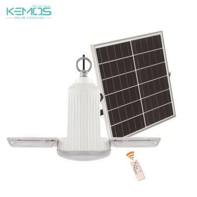 China Home Fashionable Design Double Fan Leaves Foldable Lamp 18w 24w 36w Solar Powered Pendant Light Home System for sale