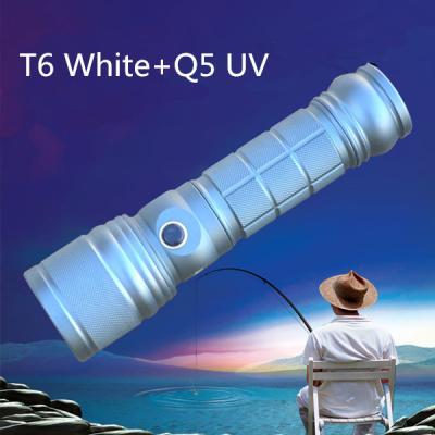 China CREE XML T6+Q5 Blue UV Two Light Source LED Flashlight Outdoor Night Hunt Fishing LED Light Lamp for sale