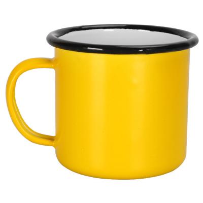 China Durable Enamel Mug For Sublimation Printing Black Rim Camping Mug for sale