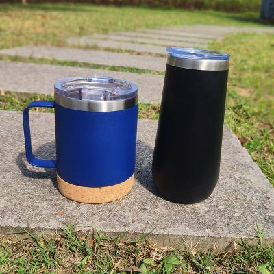 China Sustainable Insulated Custom Decorated Stainless Steel Vacuum Coffee Travel Mug With Cork Bottom for sale