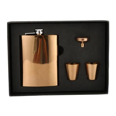 China Factory direct sales MIKENDA metal 8oz rose gold rose gold wine cups head flask set hip flask set for sale