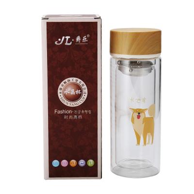 China Sustainable Double Wall Glass Tea Infuser Bottle / Glass Water Bottle With Bamboo Lid for sale