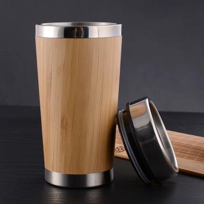 China Hot Sale 304 Europe Stainless Steel Double Wall Insulation Bamboo Car Water Bottle Mugs Tumbler Cup for sale