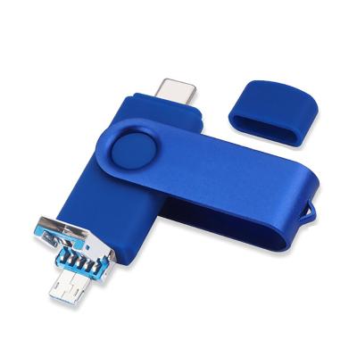 China Convenient Swivel OTG USB Flash Drive 8GB 32GB 128GB Custom Logo 3.0 USB Flash Drive 3 in 1 PC and Mobile for sale