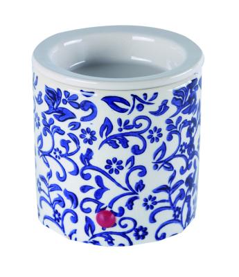 China Candle Heater / Oil Burner Blue And White Porcelain Carving Ceramic Aroma Fragrance Warmer Lamp for sale