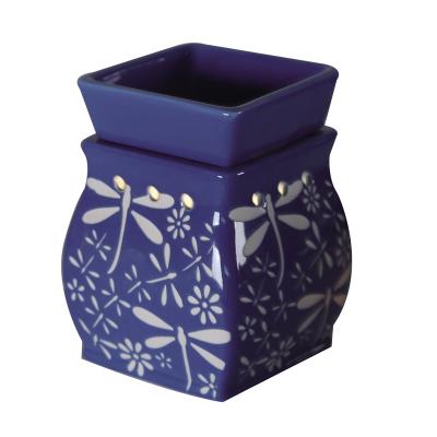 China New Design AROMATIC Blue Ceramic Wax Bulb Warmer Flower Lamp For Bedroom Use for sale