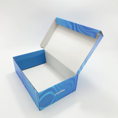 China Recycled Materials Custom Packaging Corrugated Box Foldable Flat Sneaker Shoe Packaging Box with Sticker Closure for sale