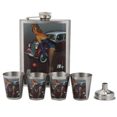 China Wholesale Outdoor Metal Travel Stainless Steel Mug 8oz Metal Hip Flask Set for sale