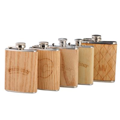 China Custom Wooden Metal Stainless Steel Liquor Whiskey Hip Flask JH070 for sale