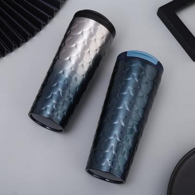 China Flypeak 500ml Tumbler Coffee Mug Travel Fish Scale Vacuum Stainless Steel Disposable Gradient Insulated Tumbler Travel Mug New for sale