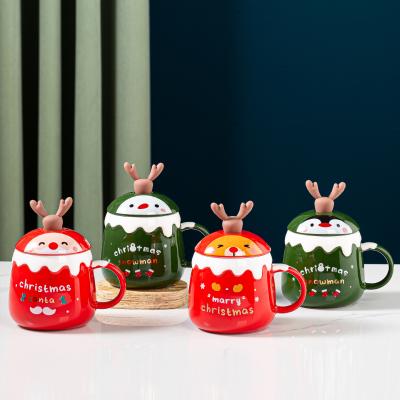 China New Design 400ml Disposable Santa Porcelain Cup Christmas Gift Flypeak Coffee Mug Santa Cup Ceramic Mug for sale