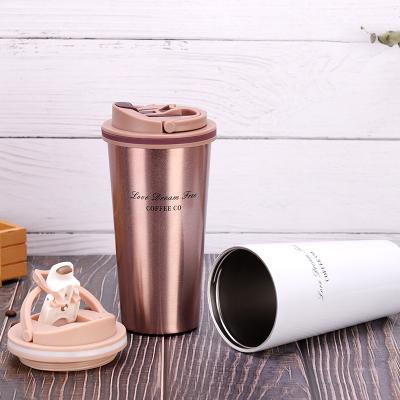 China Flypeak Logo 500ml Stainless Steel Car Cups Custom Disposable Portable Wall Insulated Coffee Cup Travel Coffee Mug Double Tumbler With Lid for sale