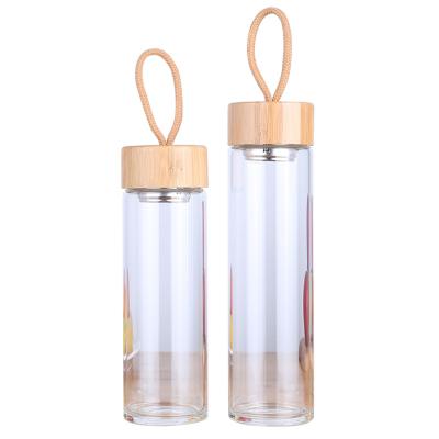 China Wholesale Flypeak 380ML 450ML logo borosilicate glass bottle custom made viable glass water bottle with bamboo lid for sale