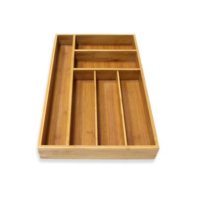 China Adjustable Cutlery Tray Expandable Bamboo Utensils Holder Flypeak Kitchen Storage Sustainable Natural Adjustable Cutlery Holders for sale