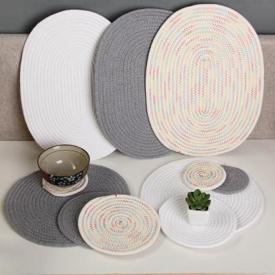 China Flypeak 2021 Viable Japanese Round Bohemian Natural Round Cotton Woven Place Mat Table Mat Dining Table Mats Place Mat for sale