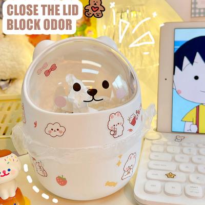 China Viable Girl Pen Holder Storage Bucket Mini Kawaii Cute Bear Trash Bin Storage Box With Flip Top for sale