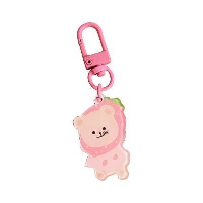 China Plastic Wholesale Promotional Cute Japanese Cartoons Love Bear School Bag Jewelry Dangling Girl Fashionable Ins Acrylic Key Chain for sale