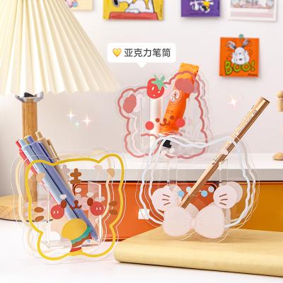 China Brush/Pen Holder Cartoon Transparent Acrylic Desktop Stationery Tool Cosmetic Storage Box for sale