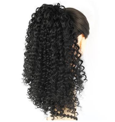 China Wholesale Afro Kinky Curly Drawstring Ponytail Braided Hair Extension X-Ring For Women Fiber Pony Tail Dark Brown Synthetic Hairpiece for sale