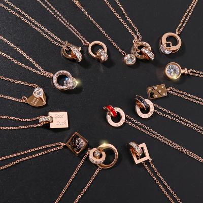 China Good Vintage Brand Jewelry Luxury Female Roman Numeral Flower Clover Necklace Stainless Steel Classic Pendant Clavicle Gold for sale