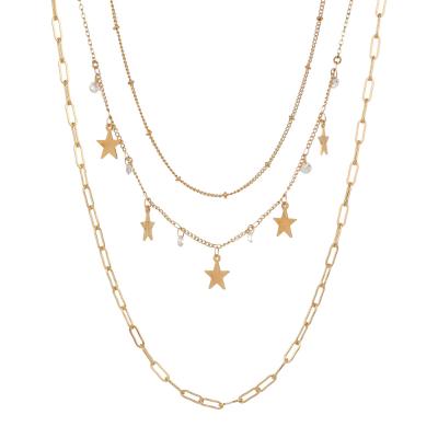 China INS Style CLASSIC New Korean Multilayer Alloy Women's Chain Zircon Inlaid Star Five Acute Tassel Necklace Exquisite Jewelry Gift for sale