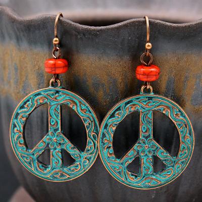 China Retro BOHEMIA Peace Style Engraving Designer Drop Dangle Earrings Antique Bronze Dangling Bohemian Symbol Earrings For Women for sale