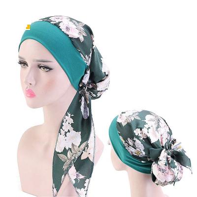 China new style fashion print imitations durags anti-dust silk turban hat muslim durags hat turban wide brim accessory for sale