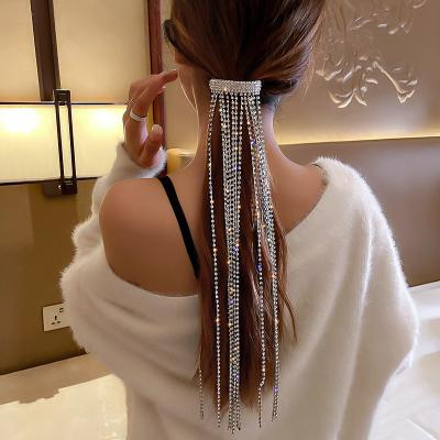 China 2021 Classic Trendy Super Shine Fashion Full Rhinestone Hairpins For Women Long Tassel Crystal Hair Jewelry Accessories Wedding Banquet Jewelry for sale