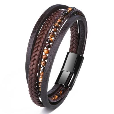 China Men TRENDY Magnetic Bracelet Charm Stainless Steel Fashion Punk Rock Bracelets Jewelry Accessories Genuine Leather Braided Friend for sale