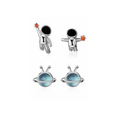 China ALLOY Showfay Stud Earrings White Gold Jewelry Accessories With Blue Crystal Planet Astronaut Cartoon 2019 Brand Fashion Earring Free for sale