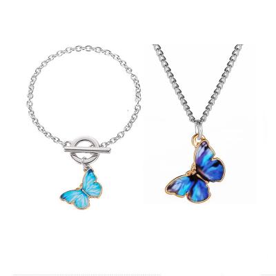 China MUSI Lovers Clavicle Chain Necklace Romantic Gradual Combination Bracelet Small Silvery Cool Butterfly Color Change Necklace for sale