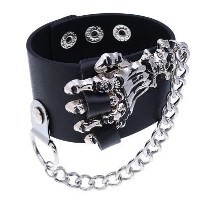 China MUSI FASHIONABLE American style rock hot selling punk accessories hanging metal chain personality Ghost claw bracelet leather strap for sale