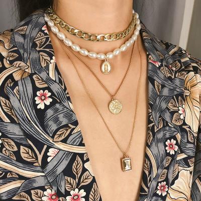 China Hiphop 2020 Fashion Women Sun Cross Choker Women's Multi Layer Chain Necklace Gold Alloy Necklace for sale